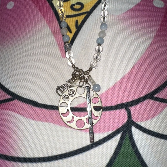 Quartz Crystal and moon stone Hand Knotted Mala Necklace - Picture 8 of 12